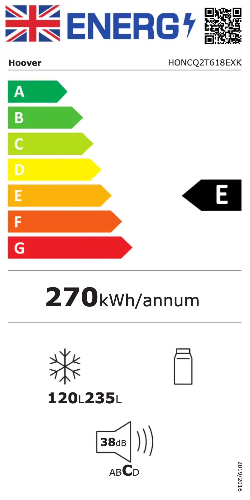 Page n°1 - Label énergétique Hoover HONCQ2T618EXK