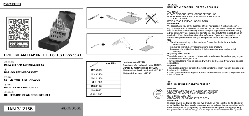 Page 1 de la notice Manuel utilisateur Parkside PBSS 15 A1