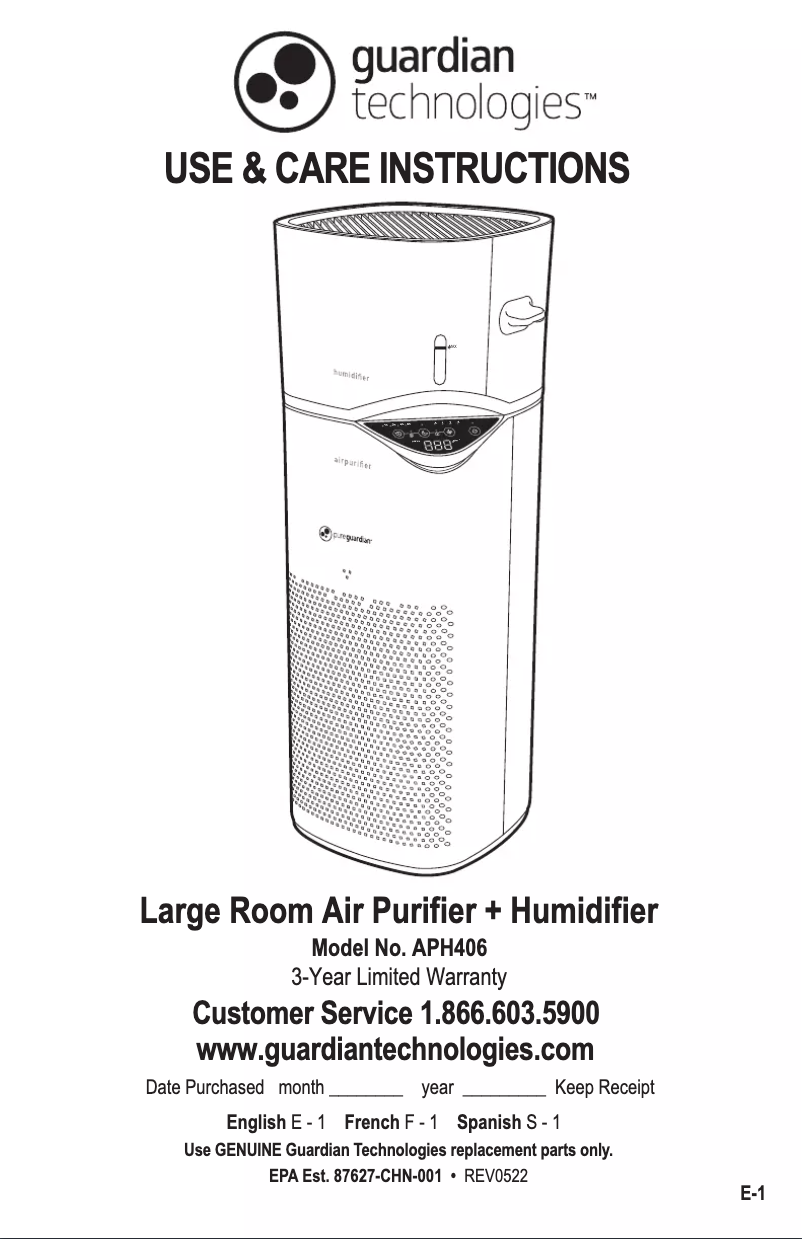 Página 1 del manual Manual de usuario PureGuardian APH406W