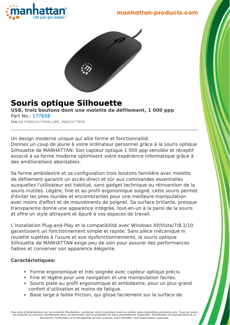 Page 1 de la notice Fiche technique Manhattan Silhouette 177658