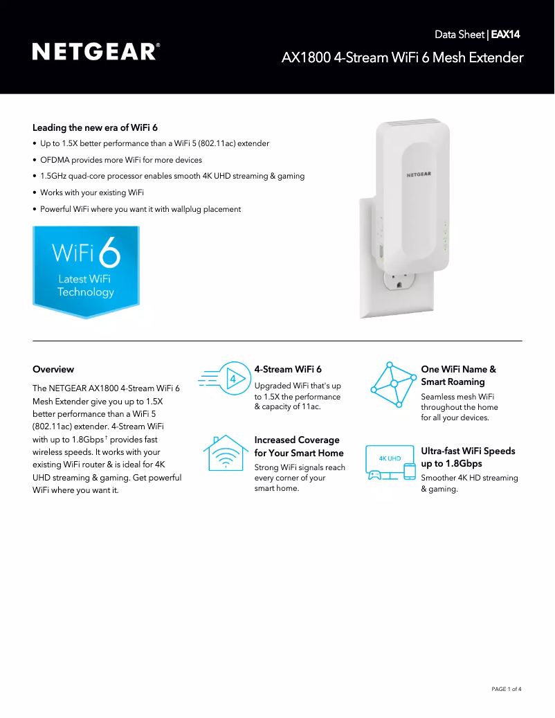 Page 1 de la notice Fiche technique Netgear EAX14