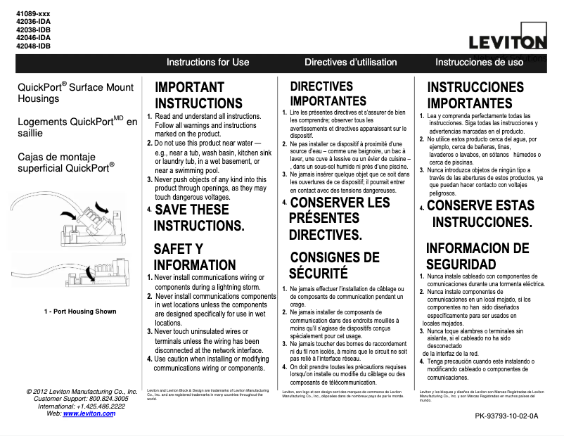 Page n°1 - Manuel utilisateur Leviton 41089-4GP