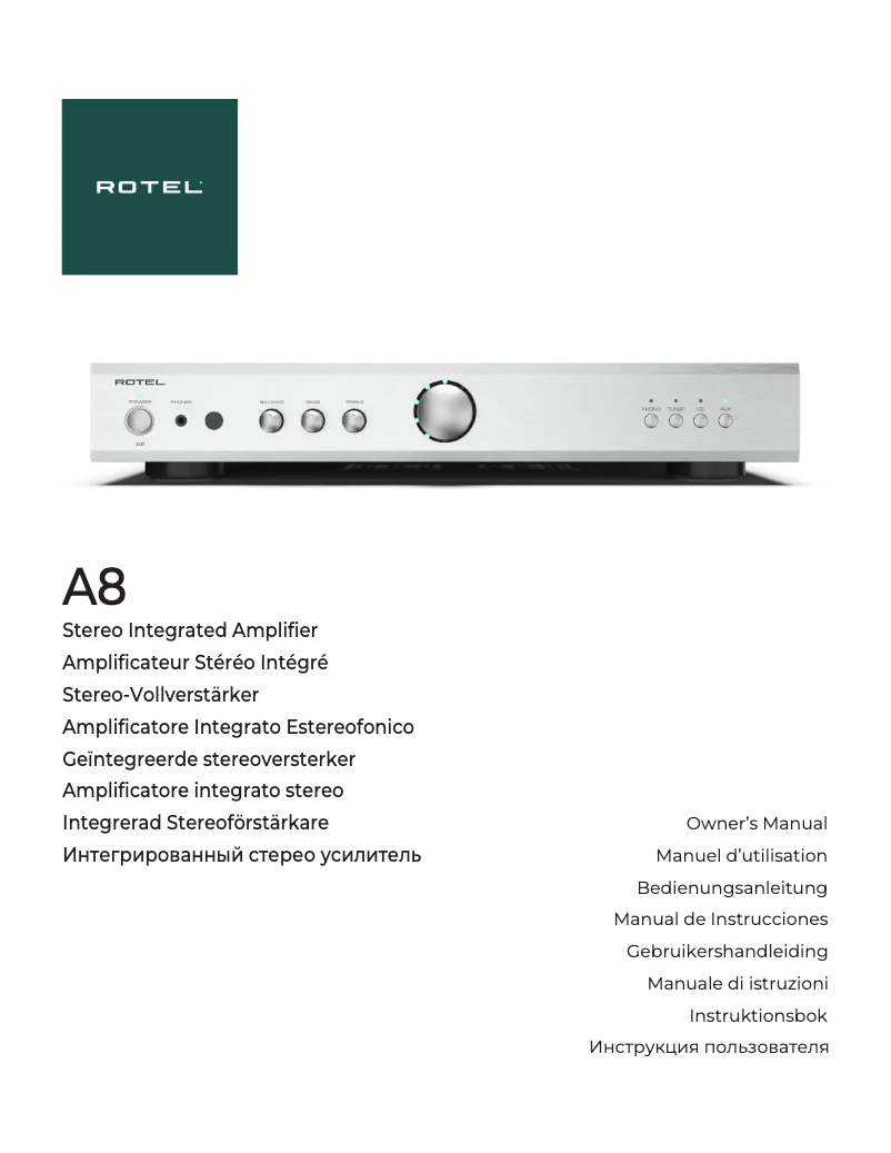 Page 1 de la notice Manuel utilisateur Rotel A8