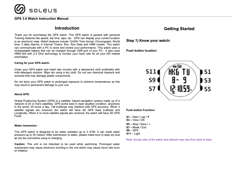 Page n°1 - Manuel utilisateur Soleus GPS 3.0 SG003