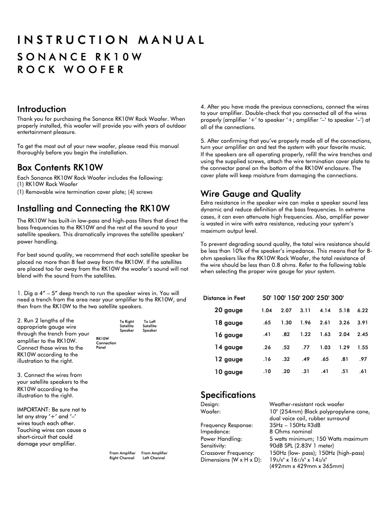 Image de la première page du manuel de l'appareil RK10W