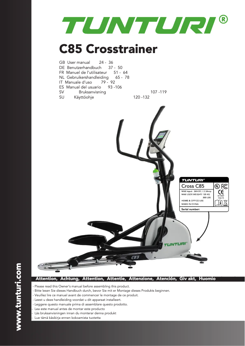 Page n°1 - Manuel utilisateur Tunturi Cross C85