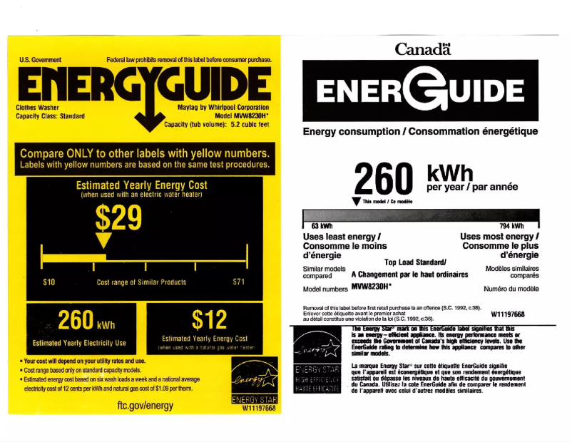 Page n°1 - Label énergétique Maytag MVW8230HC