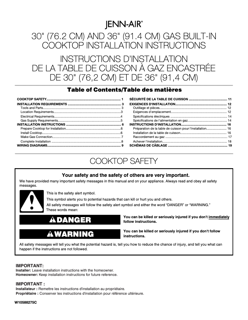 Page n°1 - Guide d'installation Jenn-Air JGC7636BS