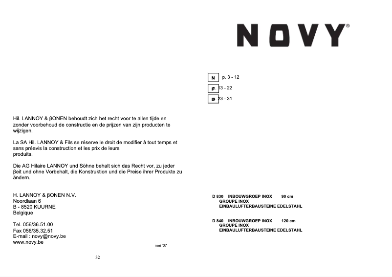 Image de la première page du manuel de l'appareil Pure'Line 830