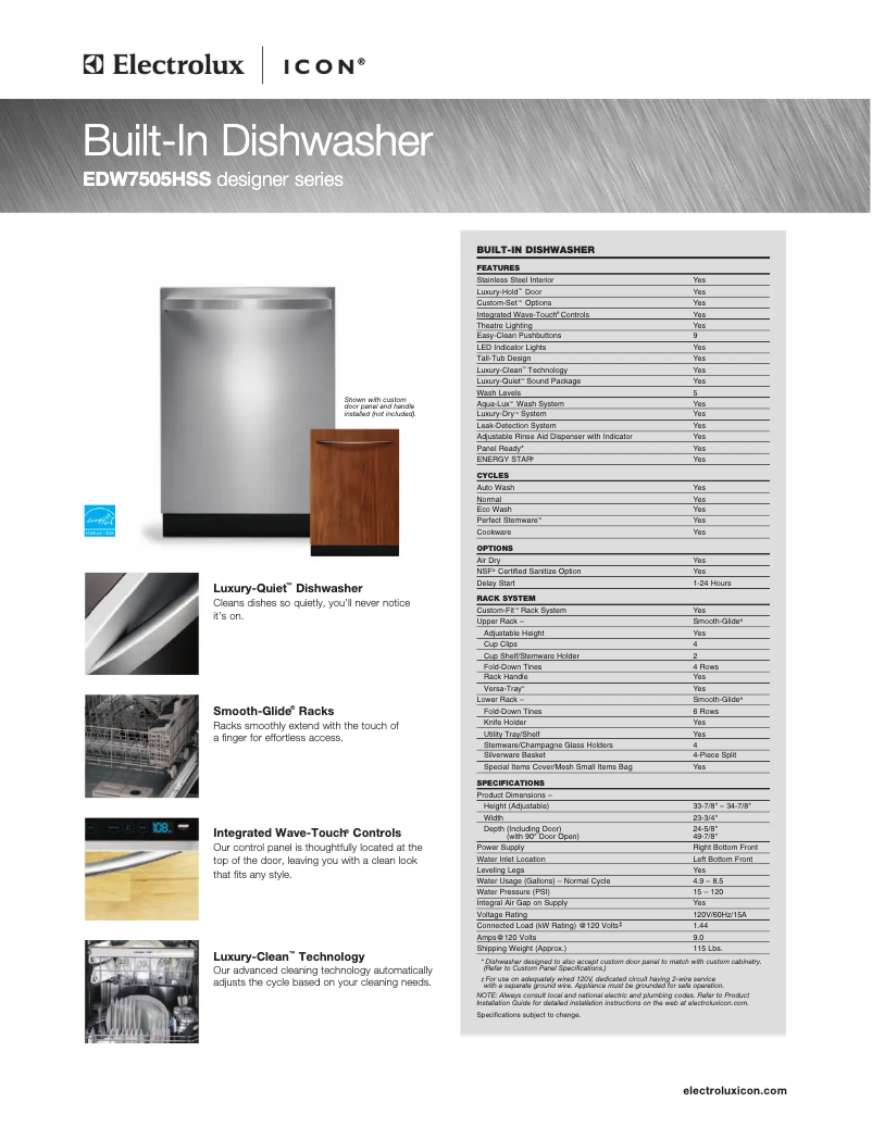 Page 1 de la notice Fiche technique Electrolux EDW5505EPS