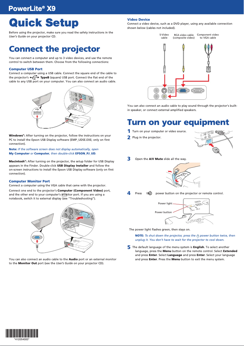 Image de la première page du manuel de l'appareil PowerLite X9
