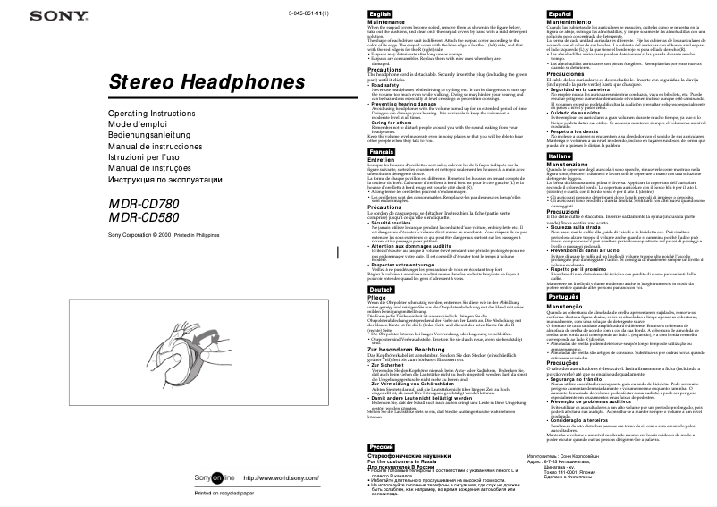 Page n°1 - Manuel utilisateur Sony MDR-CD580