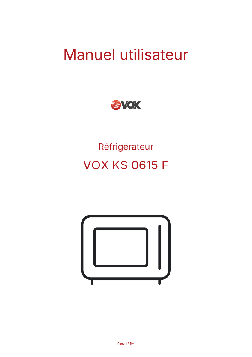 Page 1 de la notice Manuel utilisateur VOX KS 0615 F