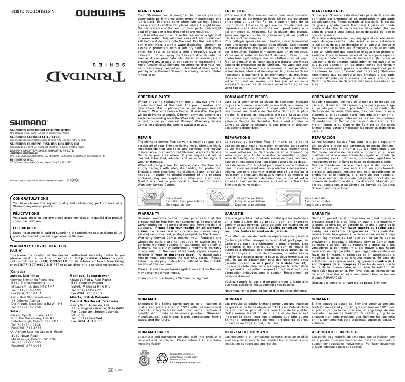 Page 1 de la notice Manuel utilisateur Shimano Trinidad 30