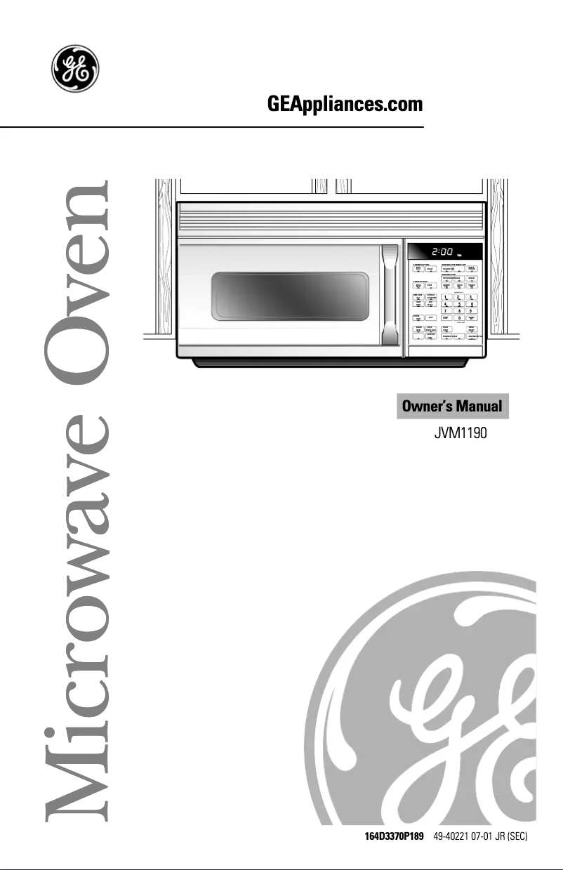 Page 1 de la notice Manuel d'utilisation et d'entretien GE JVM1190BY