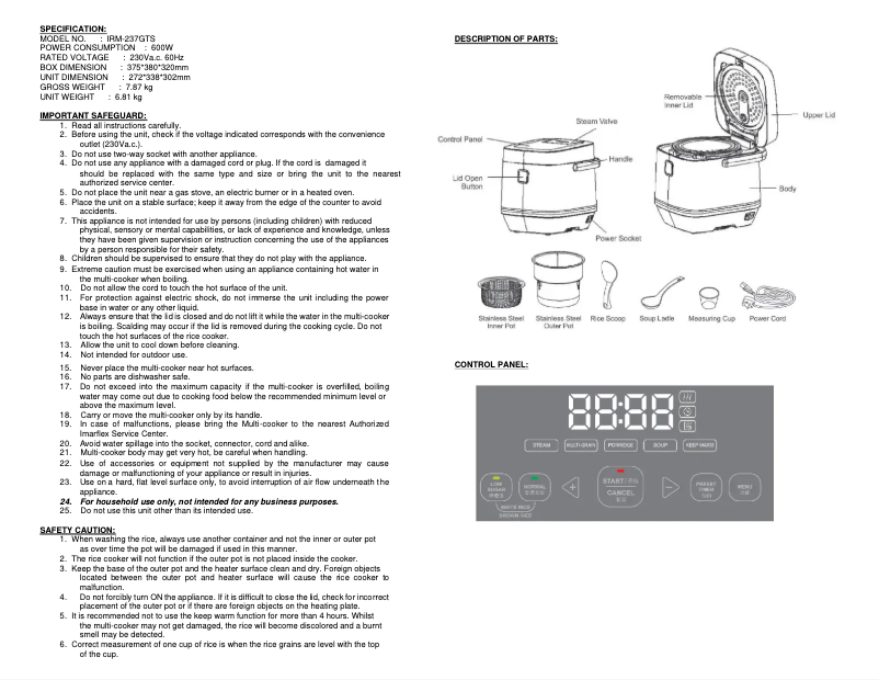 Page n°1 - Manuel utilisateur Imarflex IRM-237GTS