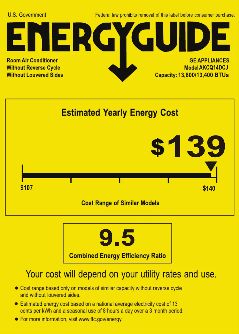 Page n°1 - Label énergétique GE AKCQ14DCJ