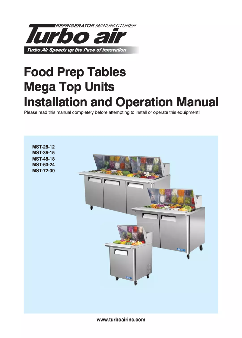 Página 1 del manual Manual de uso y mantenimiento Turbo air MST-28-12
