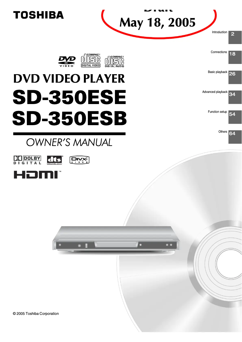 Page 1 de la notice Manuel utilisateur Toshiba SD-350ESB