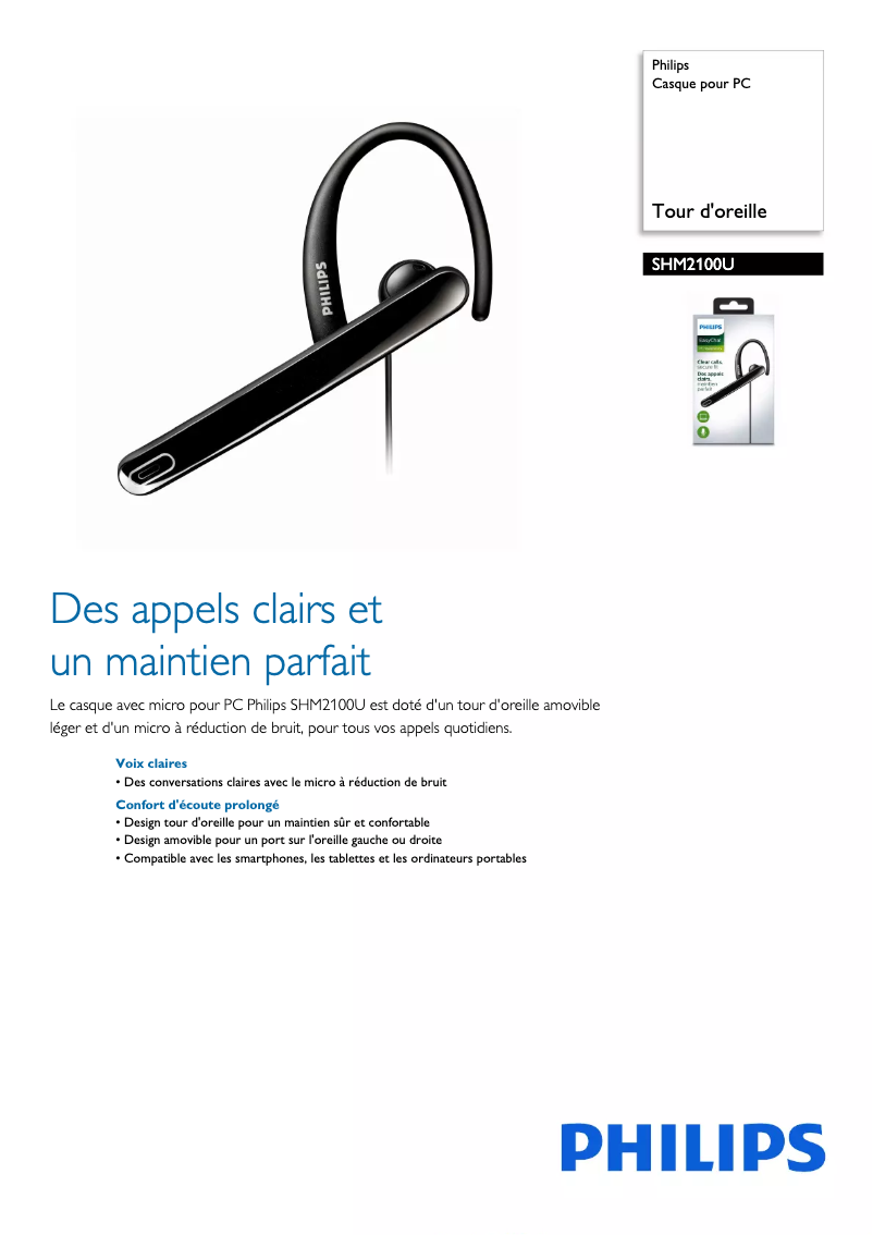 Page n°1 - Fiche technique Philips SHM2100U