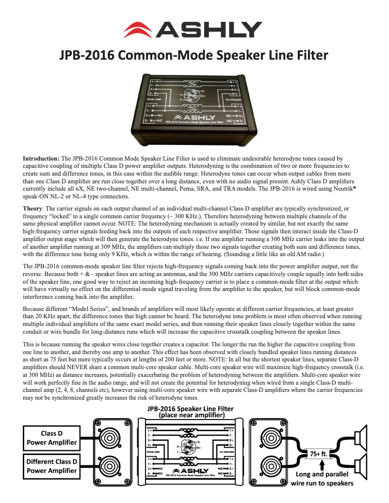 Page 1 de la notice Manuel utilisateur Ashly JPB-2016