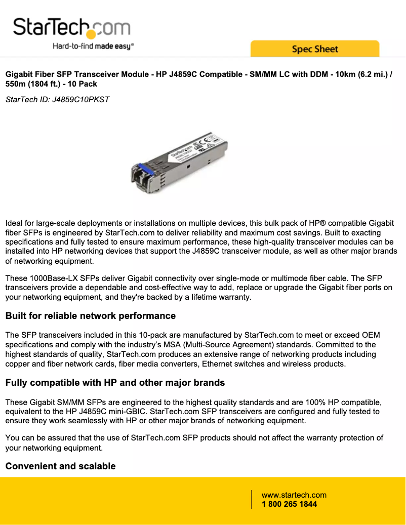 Page 1 de la notice Manuel utilisateur StarTech.com J4859C10PKST