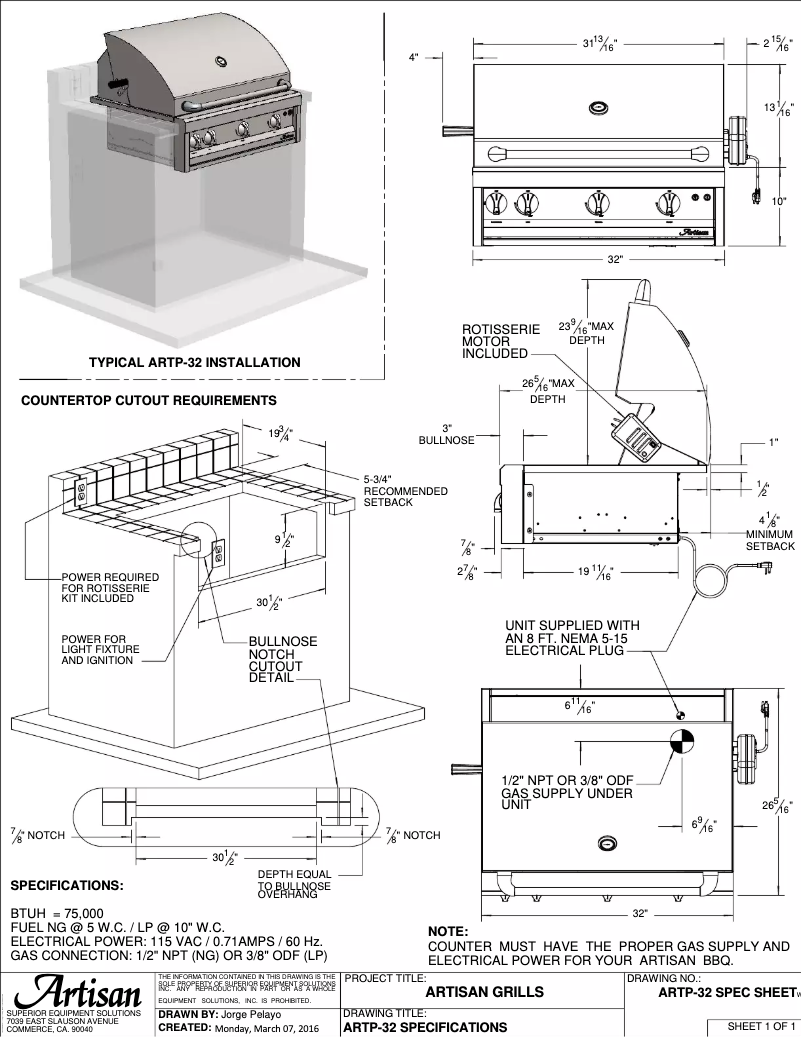 Page 1 de la notice Fiche technique Artisan ARTP-32