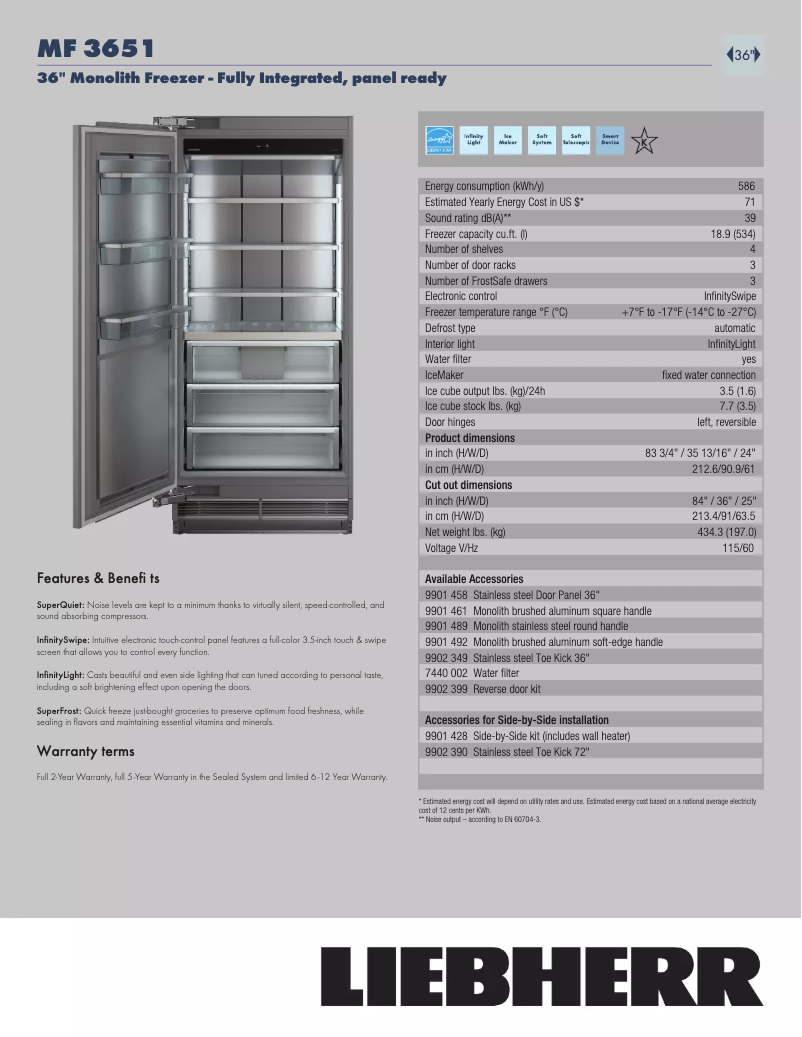 Page 1 de la notice Fiche technique Liebherr Monolith MF 3651