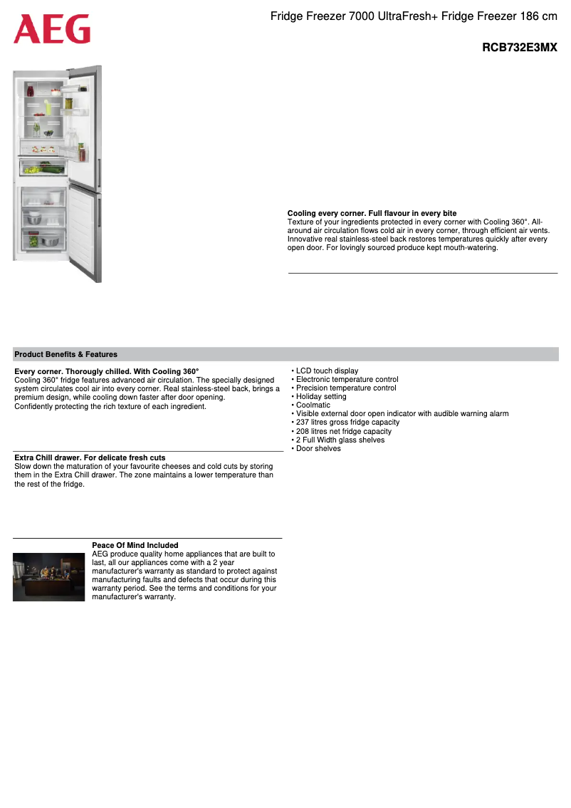Page 1 de la notice Fiche technique AEG RCB732E3MX