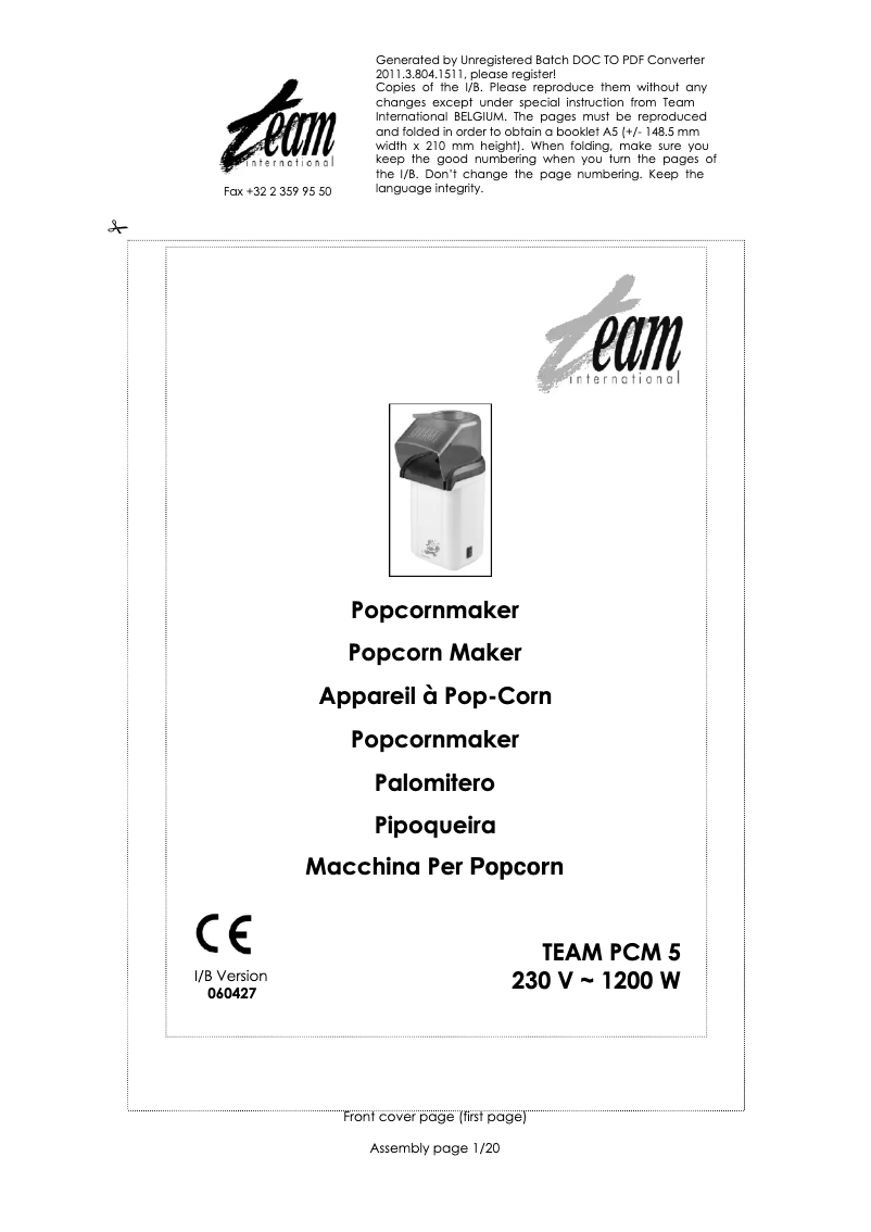 Page n°1 - Manuel utilisateur Team PCM 5