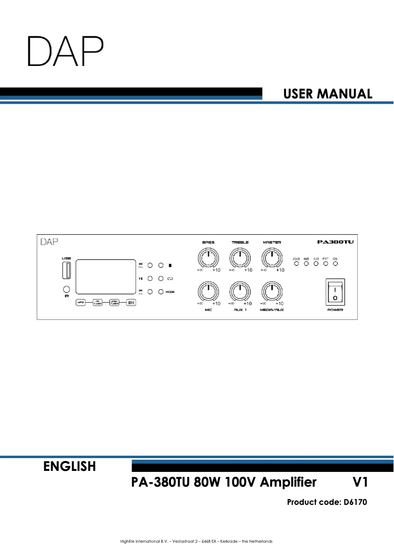Page n°1 - Manuel utilisateur DAP-Audio PA-380TU