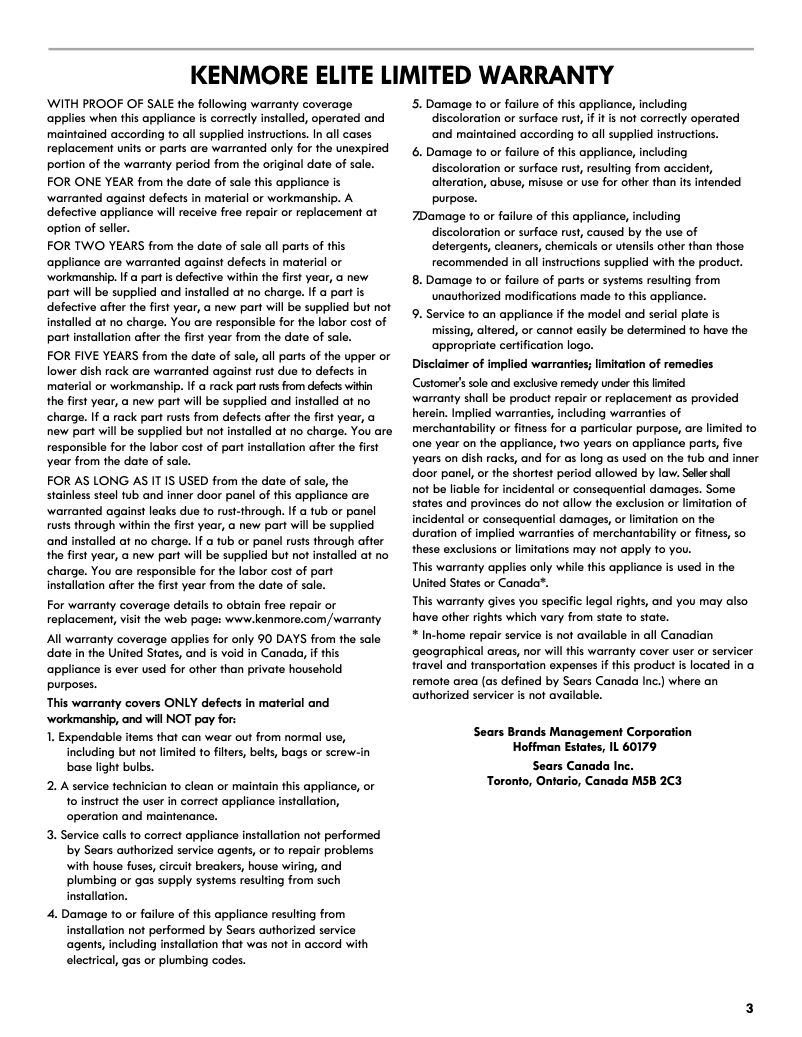 Page 1 de la notice Mode d'emploi Kenmore 15119