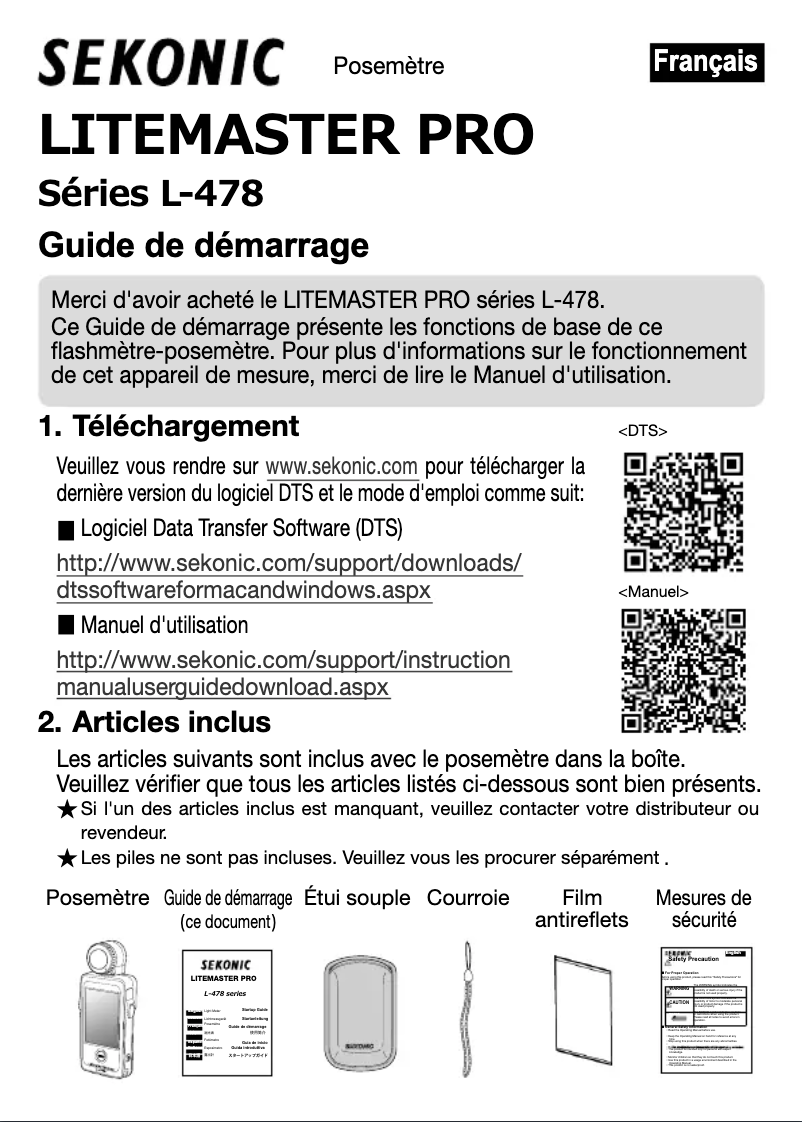 Page 1 de la notice Guide d'installation Sekonic LiteMaster Pro L-478DR
