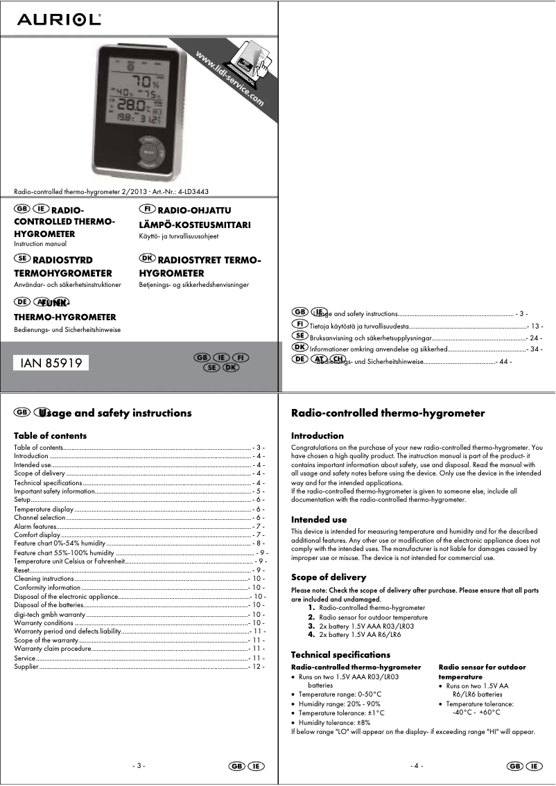 Página 1 del manual Manual de usuario Auriol IAN 85919
