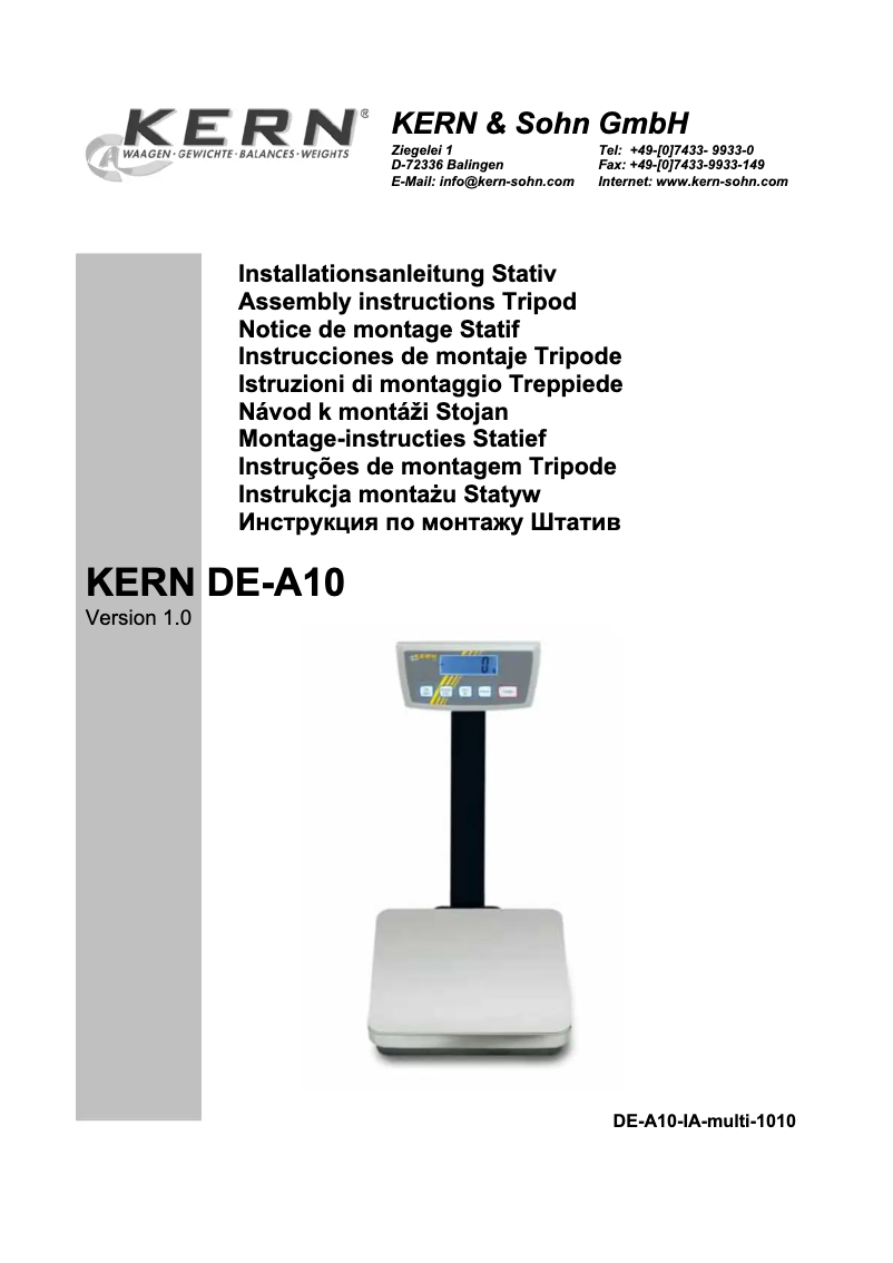 Page 1 de la notice Manuel utilisateur Kern DE-A10