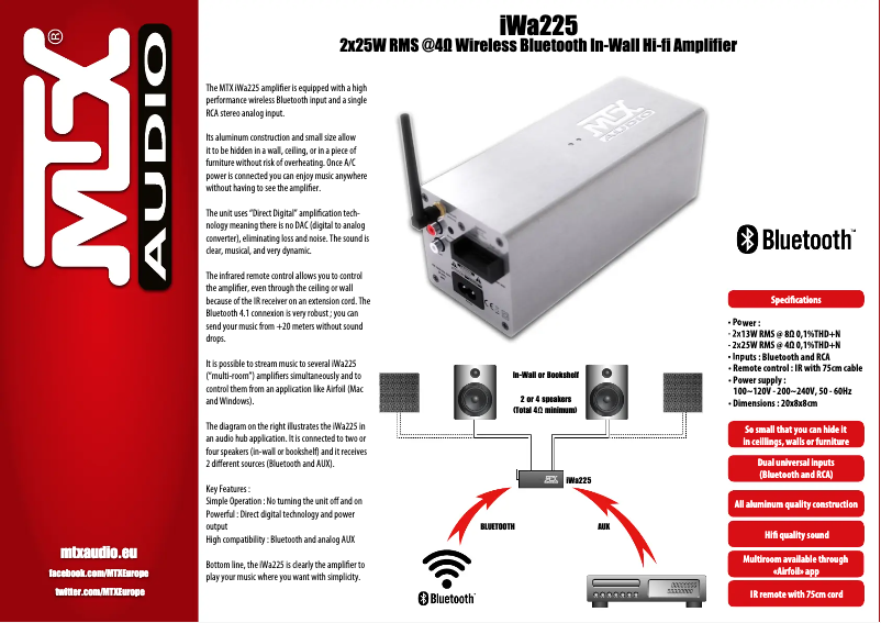 Page 1 de la notice Fiche technique MTX Audio iWa225