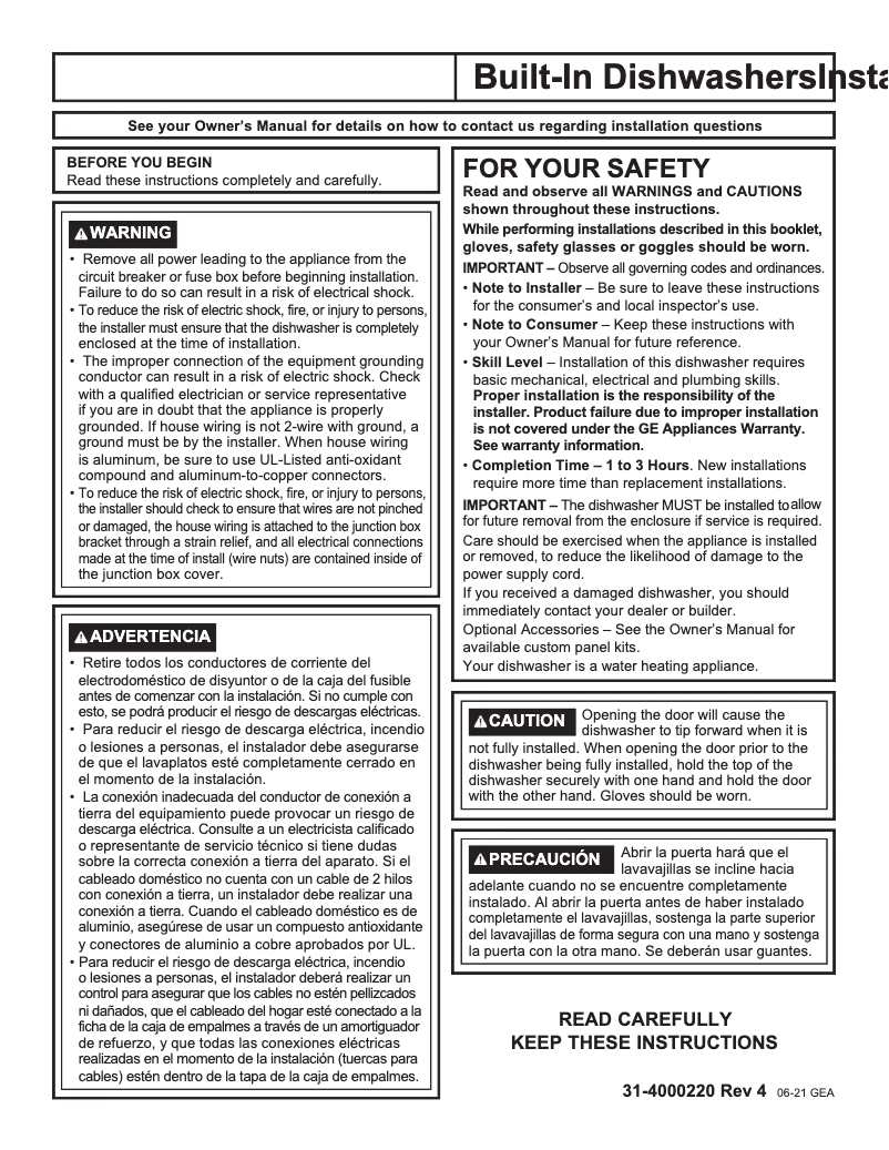 Page n°1 - Guide d'installation Hotpoint HDF310PGRWW
