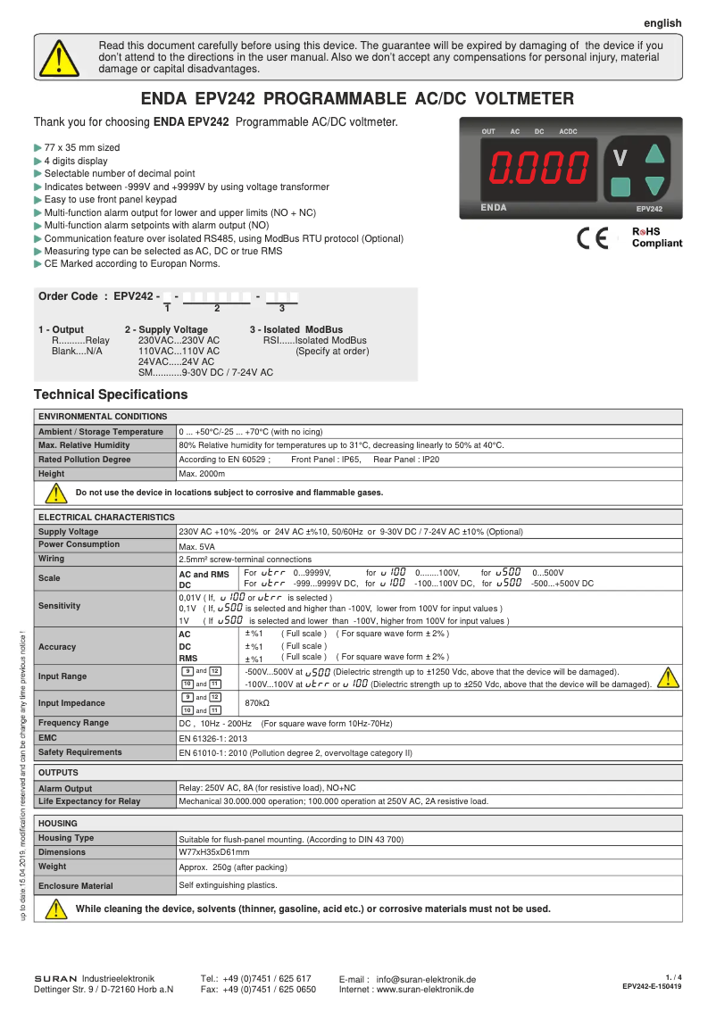Page 1 de la notice Manuel utilisateur Enda EPV242