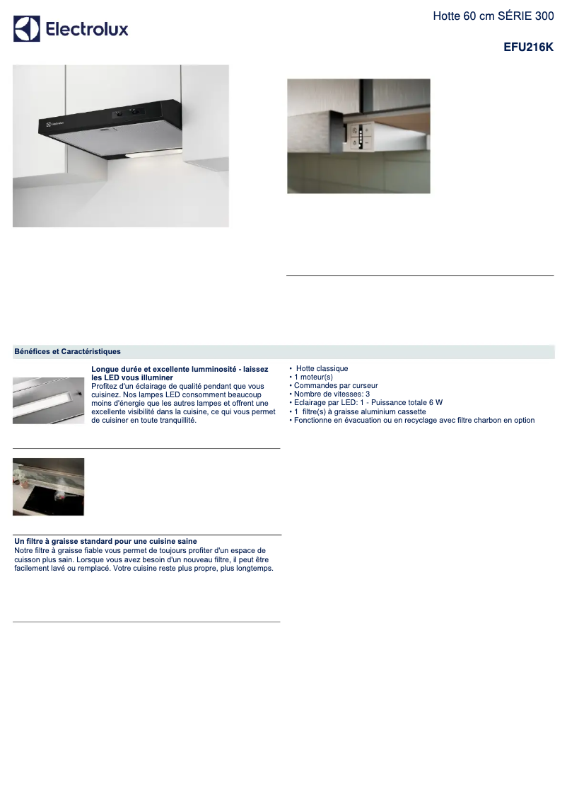 Page n°1 - Fiche technique Electrolux EFU216K