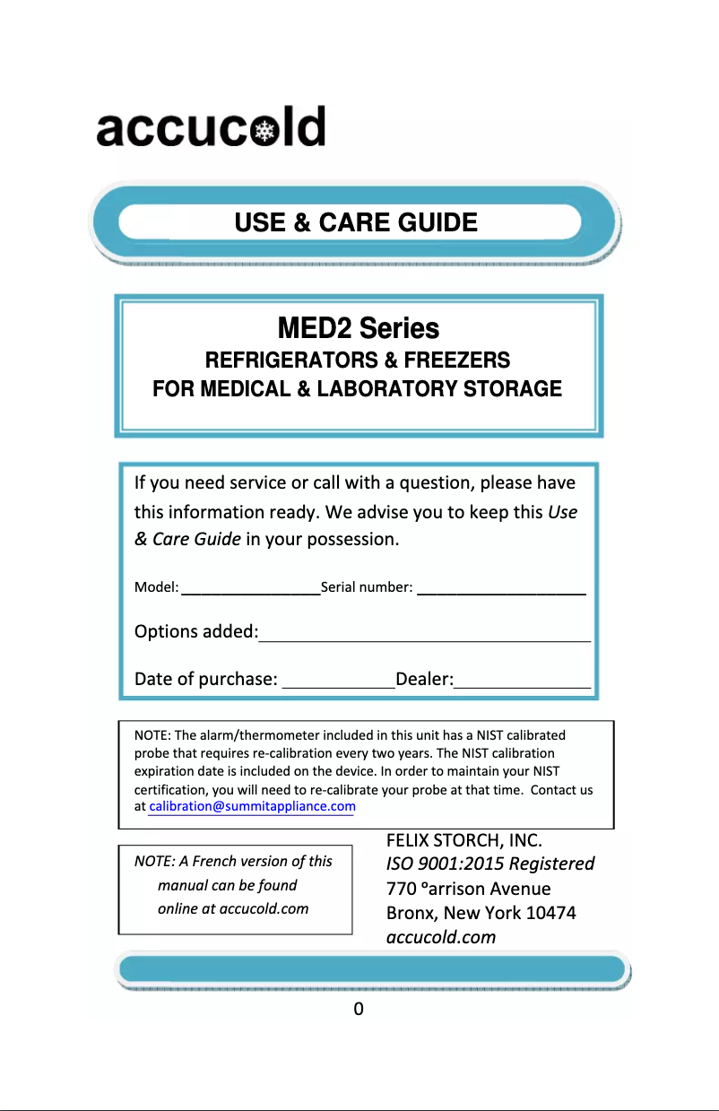 Page 1 de la notice Manuel utilisateur Accucold FS30L7MED2
