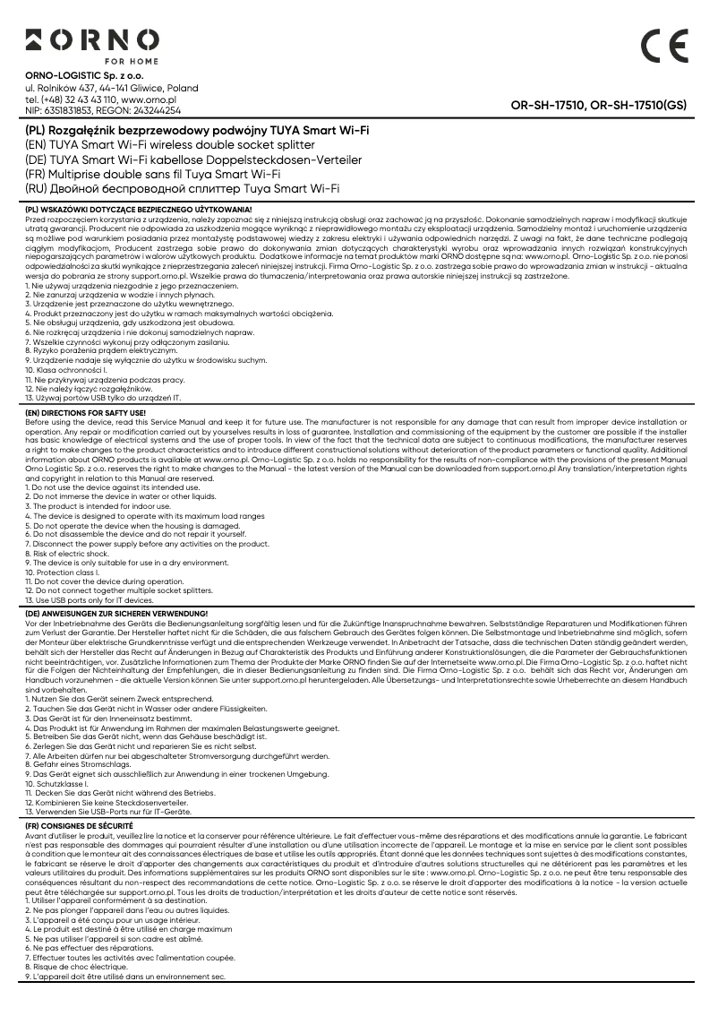 Page 1 de la notice Manuel utilisateur ORNO OR-SH-17510