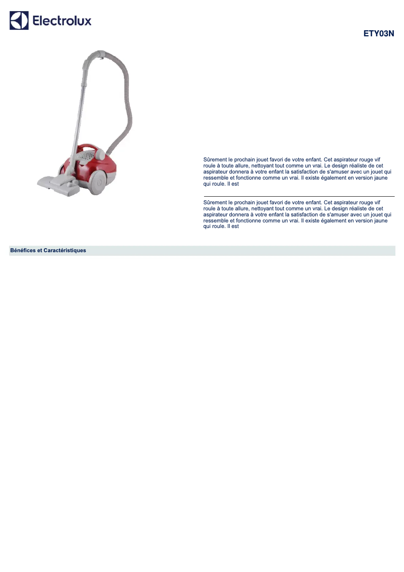 Page 1 de la notice Manuel utilisateur Electrolux ETY03N