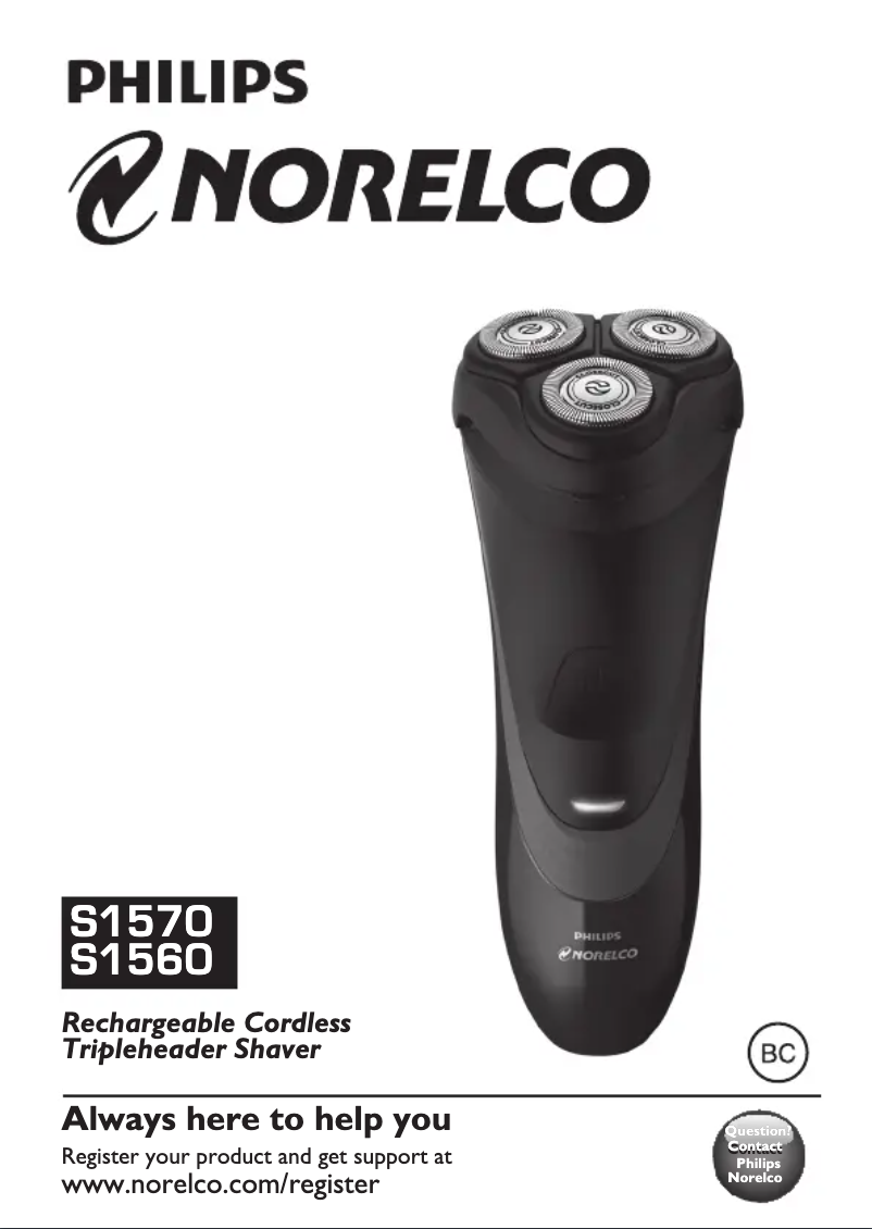 Page 1 de la notice Manuel utilisateur Philips Norelco Shaver 2100 S1560