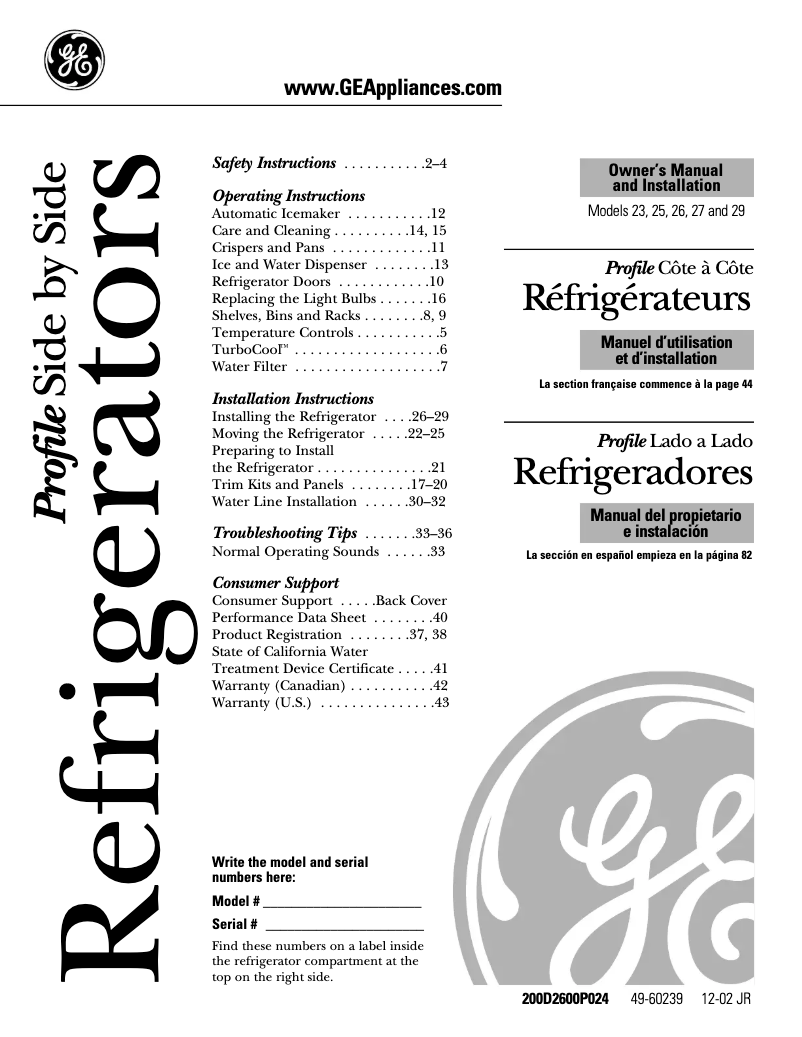 Page n°1 - Mode d'emploi GE PSI23MGPBB