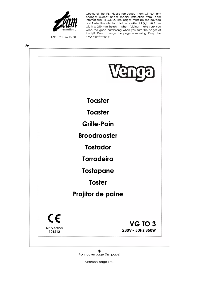 Image de la première page du manuel de l'appareil VG TO 3