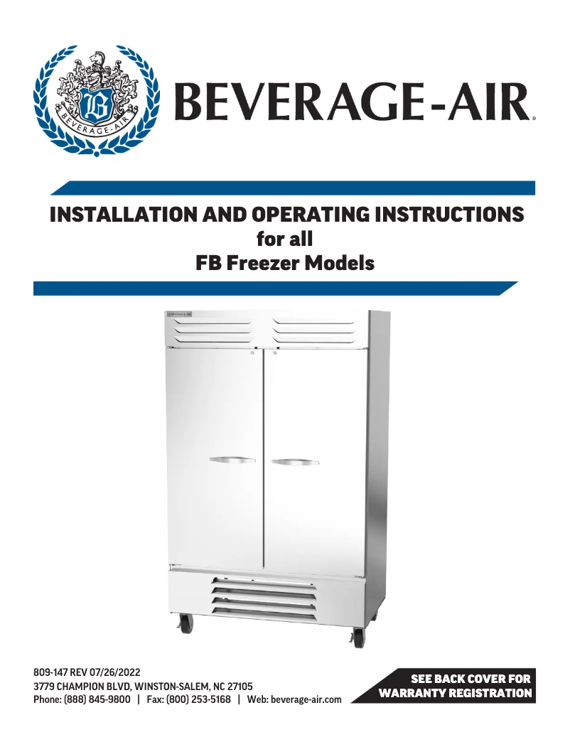 Page 1 de la notice Manuel utilisateur Beverage-Air FB49HC-1S
