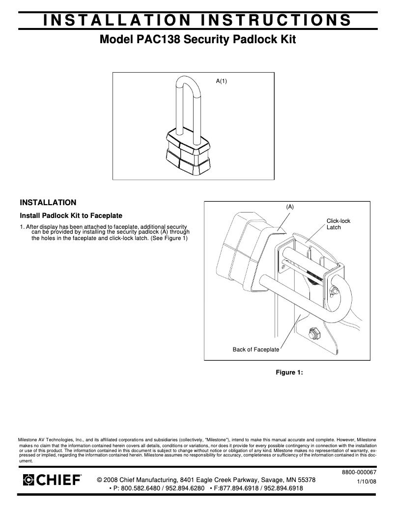 Page 1 de la notice Manuel utilisateur Chief PAC138