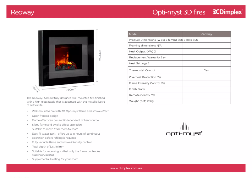 Page 1 de la notice Fiche technique Dimplex Redway