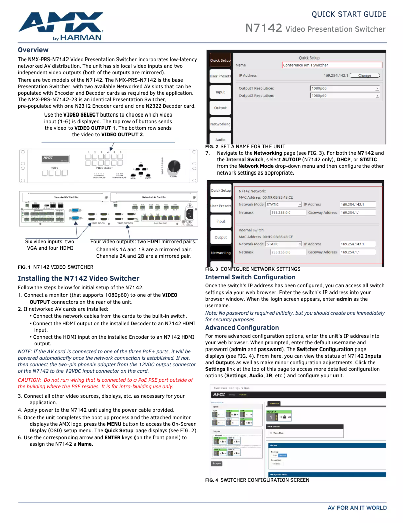 Page 1 de la notice Guide de démarrage rapide AMX NMX-PRS-N7142