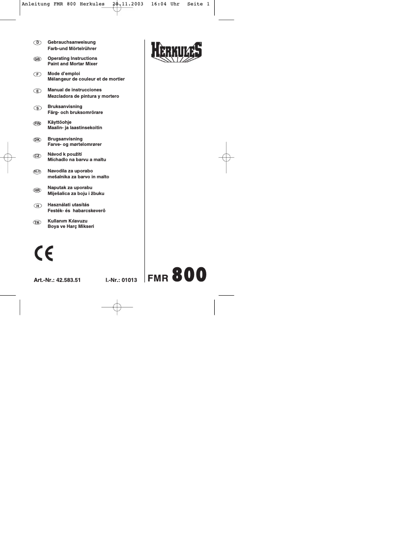 Image de la première page du manuel de l'appareil FMR 800